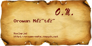 Orowan Máté névjegykártya